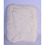 A PLASTER GRAND TOUR TYPE PLASTER PLAQUE OF A FEMALE. 28 cm x 21 cm.