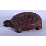 A JAPANESE WOODEN BOX AND COVER IN THE FORM OF A TURTLE. 4.9cm x 11.6cm x 6.9cm, weight 131g