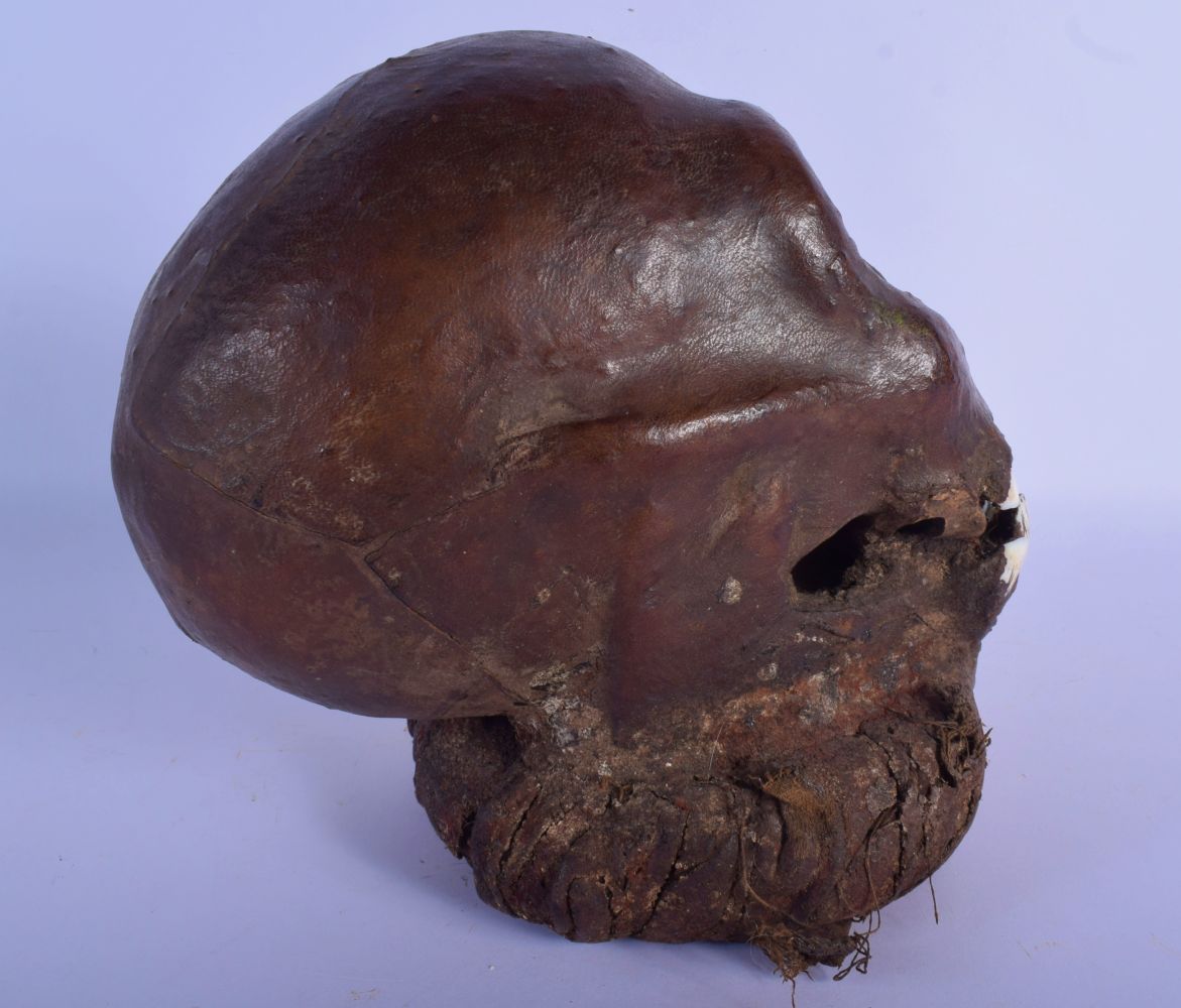 A RARE EARLY 20TH CENTURY AFRICAN TRIBAL ANIMAL SKIN MONKEY SKULL modelled with a bone within its mo - Image 3 of 4