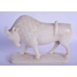 AN 18TH/19TH CENTURY SOUTHERN EUROPEAN CARVED MARBLE FIGURE OF A BISON BUFFALO modelled upon an oval