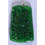 A CHINESE JADE PENDANT CARVED WITH AN IMMORTAL. 6.4cm x 4.2cm, weight 42g