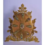 AN ANTIQUE ITALIAN MICRO MOSAIC GILT BRONZE FOLDING PHOTOGRAPH FRAME decorated with roundels. 30 cm