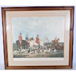 A large 19th century coloured engraving of the Earl of Derby's stag hounds 52 x 61 cm.