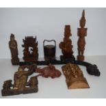 A collection of Chinese and South East Asian carved wooden items 80cm (9).