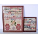 A pair of antique framed samplers largest 39 x 29cm (2)