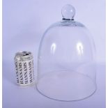 AN ANTIQUE GLASS CLOCHE. 30 cm x 18 cm.