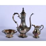 AN AMERICAN GORHAM THREE PIECE SILVER TEASET. 720 grams. Largest 27 cm x 19 cm. (3)