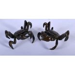 TWO JAPANESE BRONZE CRABS. 4.5cm x 5cm x 6cm, total weight 163.6g
