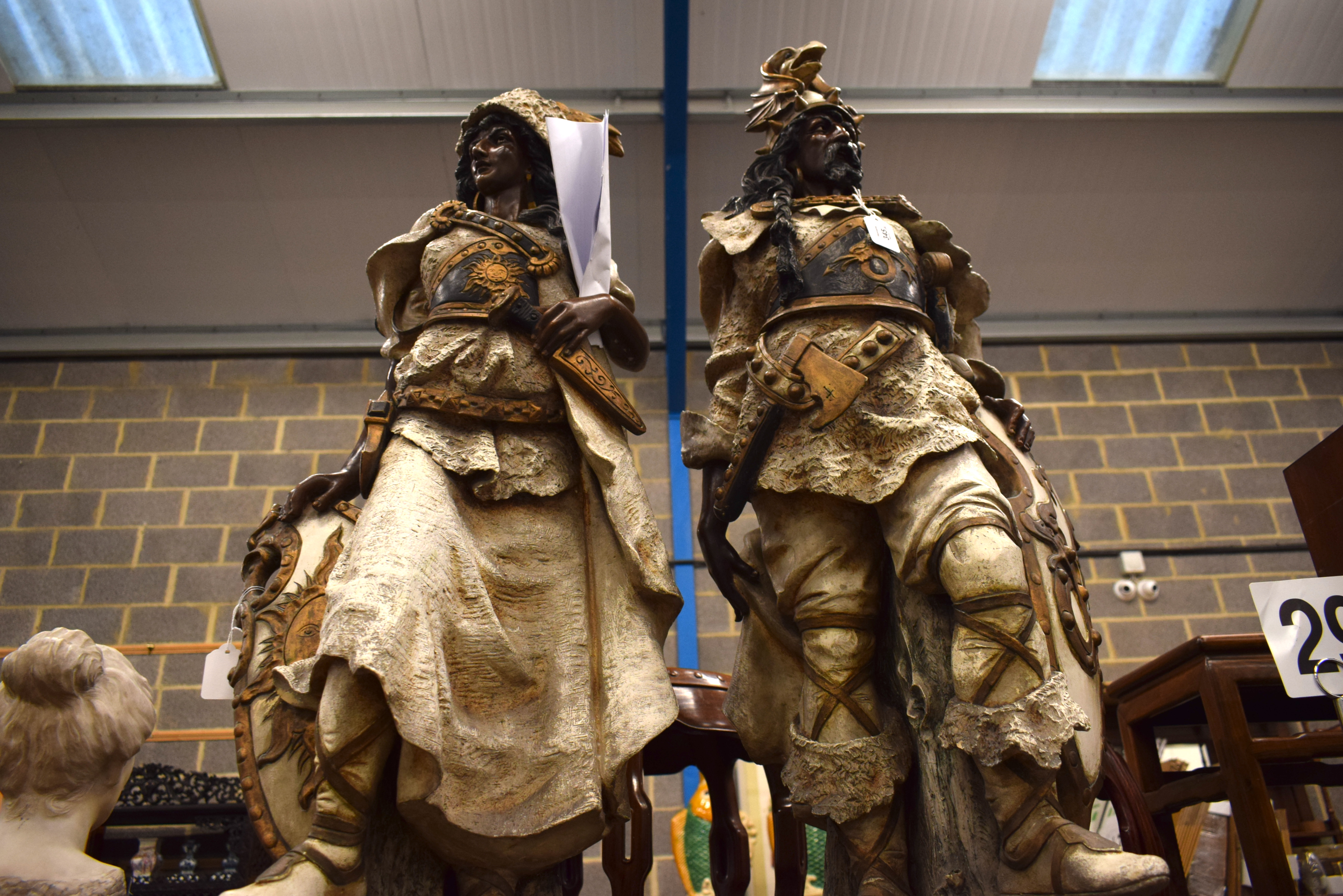 A FINE MONUMENTAL RARE PAIR OF EARLY 20TH CENTURY AUSTRIAN COLD PAINTED TERRACOTTA WARRIORS possibly - Image 15 of 16