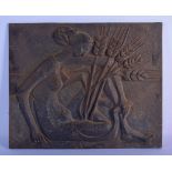 A RARE ART DECO CAST IRON STYLISED FIRE BACK signed by Stern & M Quellier, depicting a nude female.