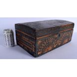 A LARGE 19TH CENTURY FRENCH PRISONER OF WAR STRAW WORK BOX decorated with flowers and motifs. 35 cm