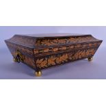 A GOOD 19TH CENTURY ENGLISH SATINWOOD PEN WORK RECTANGULAR BOX decorated with landscapes. 30 cm x 24