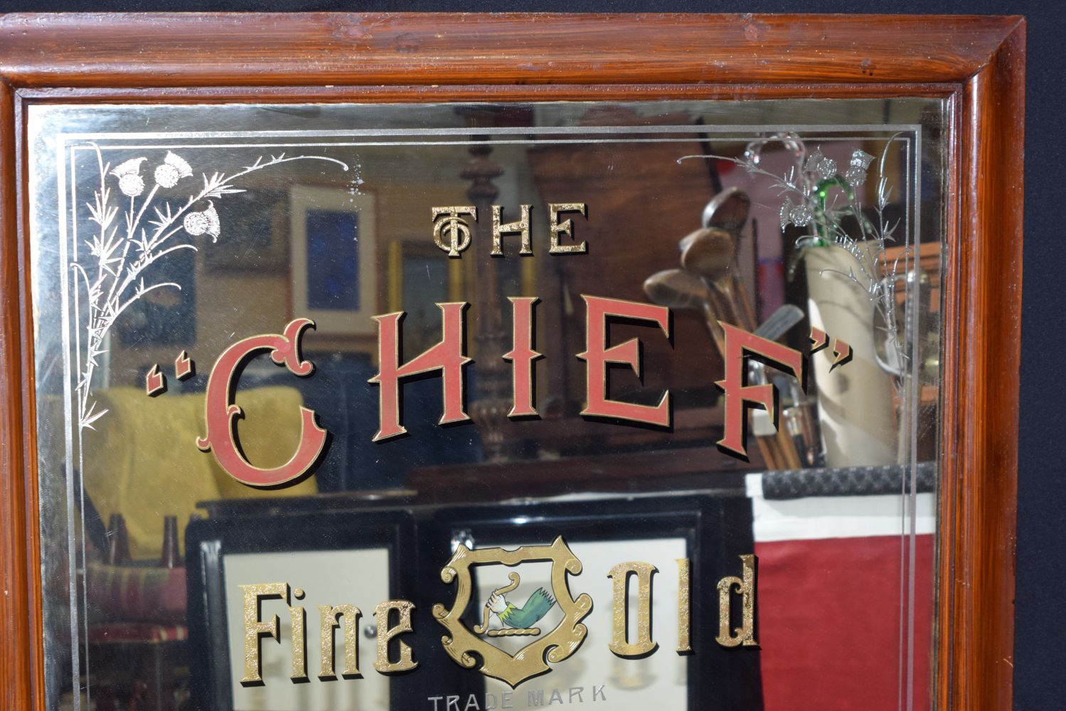 A Chief Fine old Scotch whisky wooden framed Mirror 116 x 103 cm - Image 2 of 5