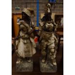 A FINE MONUMENTAL RARE PAIR OF EARLY 20TH CENTURY AUSTRIAN COLD PAINTED TERRACOTTA WARRIORS possibly