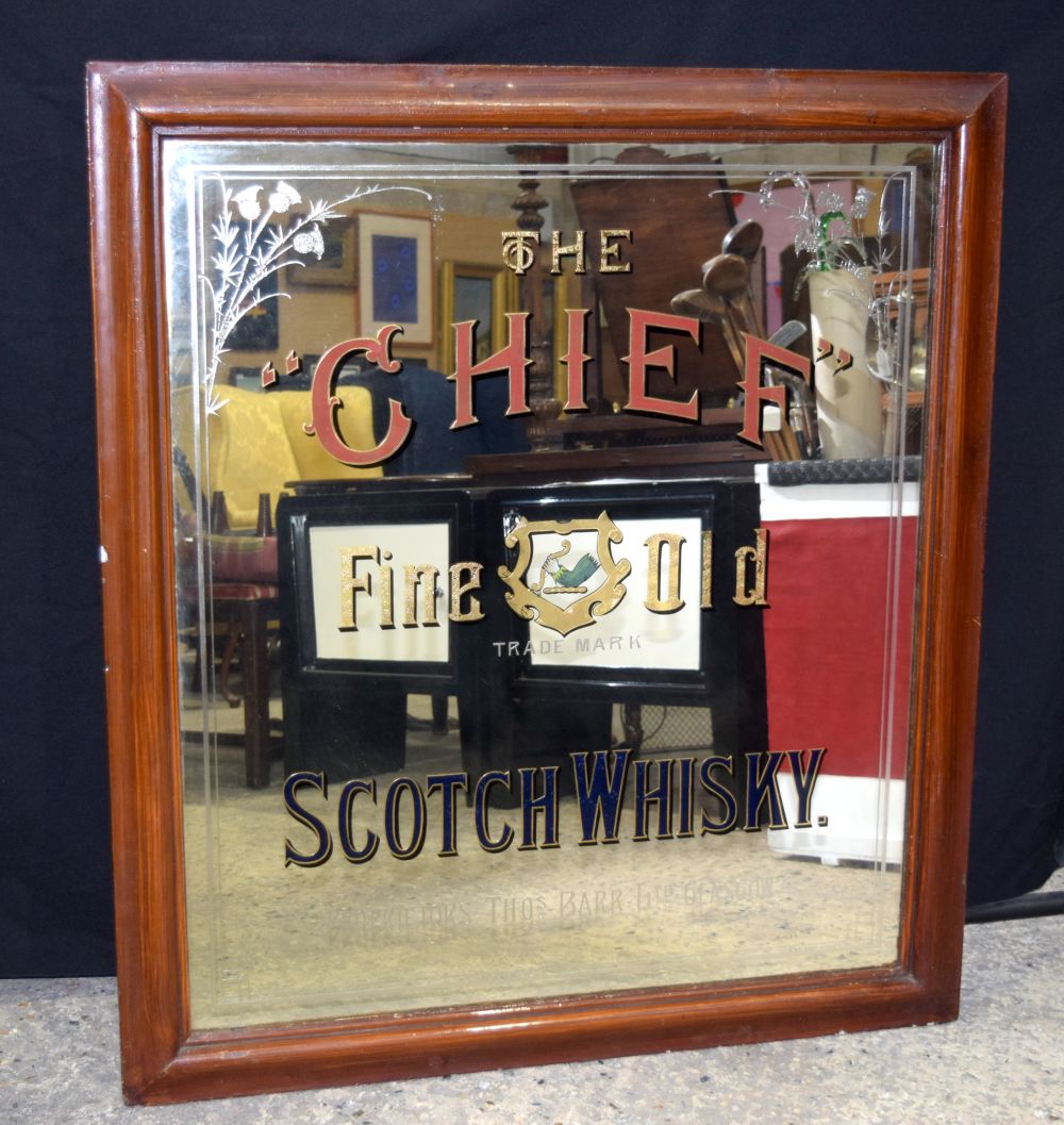 A Chief Fine old Scotch whisky wooden framed Mirror 116 x 103 cm