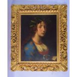 European School (19th Century) Oil on board, Portrait of a female, within a fine florentine frame. 7