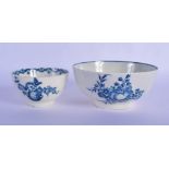AN 18TH CENTURY WORCESTER CAUGHLEY BLUE AND WHITE SLOP BOWL together with a similar teabowl. Largest