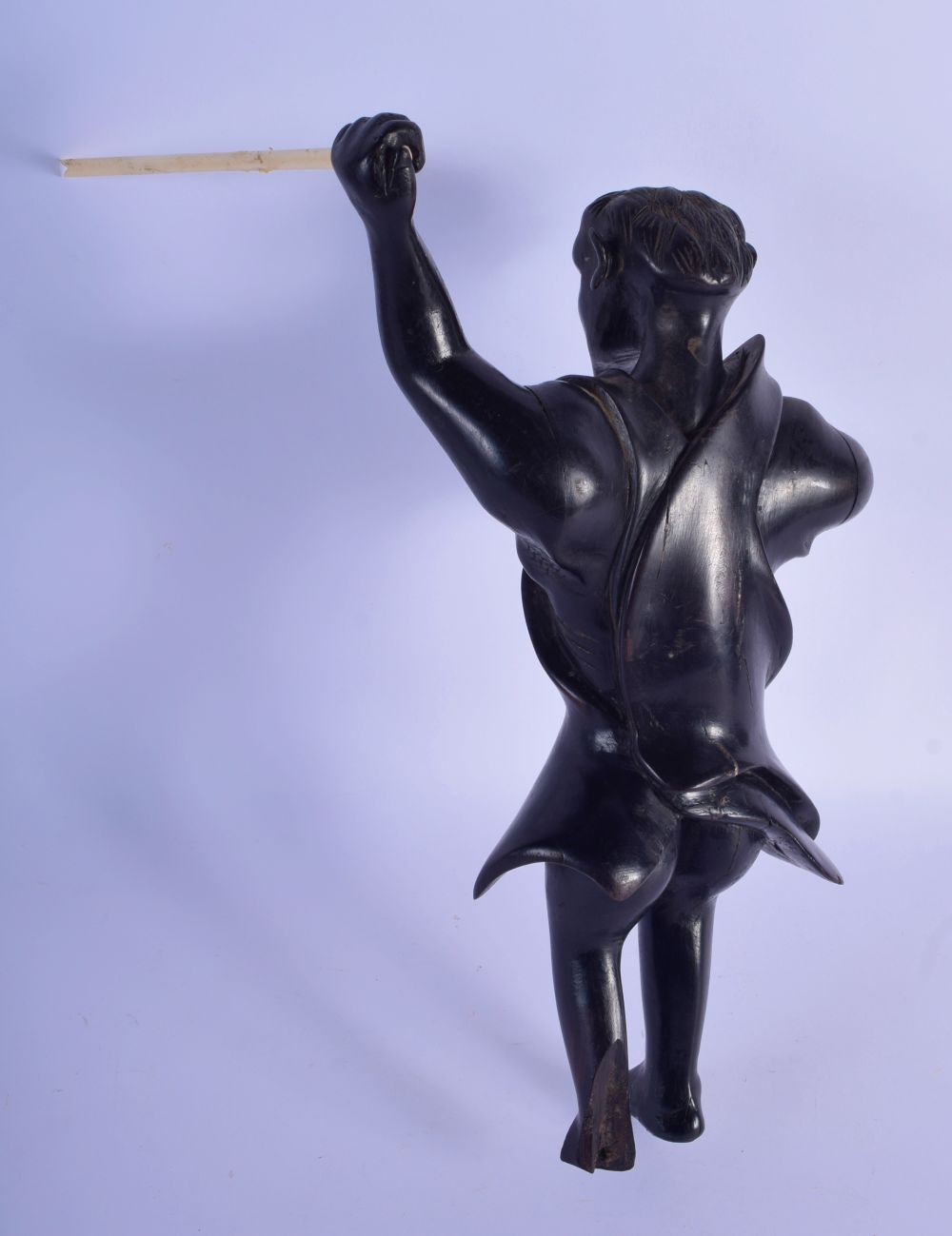 A RARE EARLY 20TH CENTURY TRIBAL HARDWOOD FIGURE OF A HUNTER modelled holding a bone spear. 32 cm x - Image 3 of 3