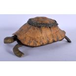 A NOVELTY EDWARDIAN BRASS MOUNTED TORTOISESHELL BOX AND COVER of naturalistic form. 18 cm x 11 cm.