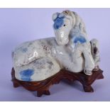 AN 18TH CENTURY CHINESE BLUE AND WHITE PORCELAIN FIGURE OF A HORSE Qing, of almost Korean style, mod