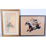Ohara Koson (1878-1945) woodblock print of birds together with another print of a Samurai 34 x 18cm
