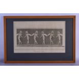 A FRAMED 19TH CENTURY EUROPEAN ENGRAVING depicting roman soldiers 60 cm x 34 cm overall.