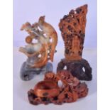A collection of carved Chinese hardstone boulders 20cm (3)