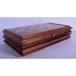 A LOVELY 19TH CENTURY COUNTRY HOUSE MIXED WOOD FOLDING GAMING BOARD with pull out drawer. 48 cm squa