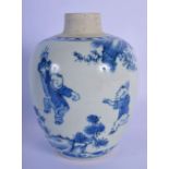 A LATE 17TH/18TH CENTURY CHINESE BLUE AND WHITE PORCELAIN GINGER JAR Kangxi/Yongzheng. 16 cm x 8 cm.