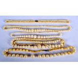 FIVE BONE NECKLACES. Largest bead 16.8mm, Longest necklace 94cm, weight 216g (5)