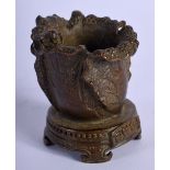 A JAPANESE BRONZE CENSER IN THE SHAPE OF CABBAGE WITH AN INSECT ON THE RIM. 4.8cm x 4.1cm x 4.5cm,