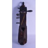 AN UNUSUAL EARLY 20TH CENTURY AFRICAN BONE INLAID SKIN AND WOOD MUSICAL INSTRUMENT with almost portr