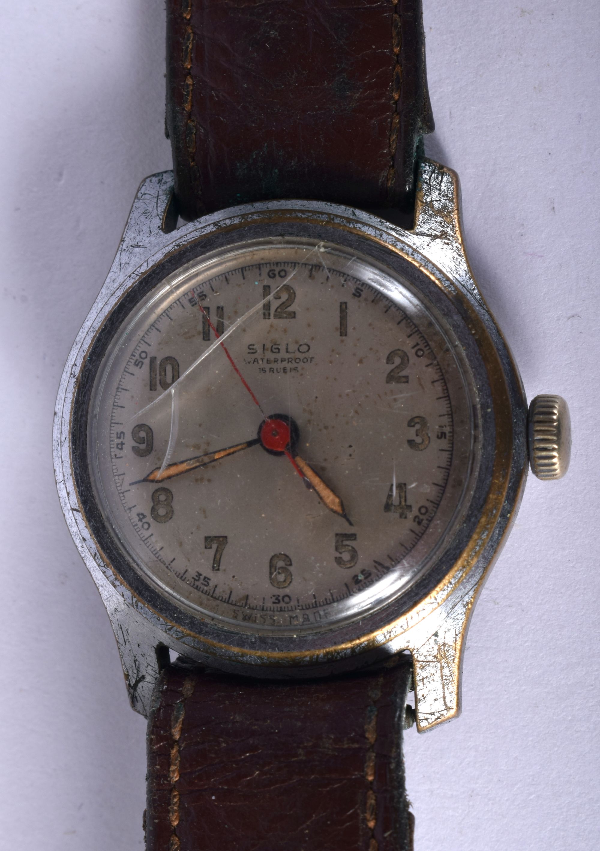 A VINTAGE SIGLO WRISTWATCH. 42.8 grams. 3.5 cm wide inc crown.