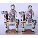 A PAIR OF EARLY 19TH CENTURY CHINESE FAMILLE ROSE FIGURES Qing, modelled upon horseback. 22 cm x 9 c