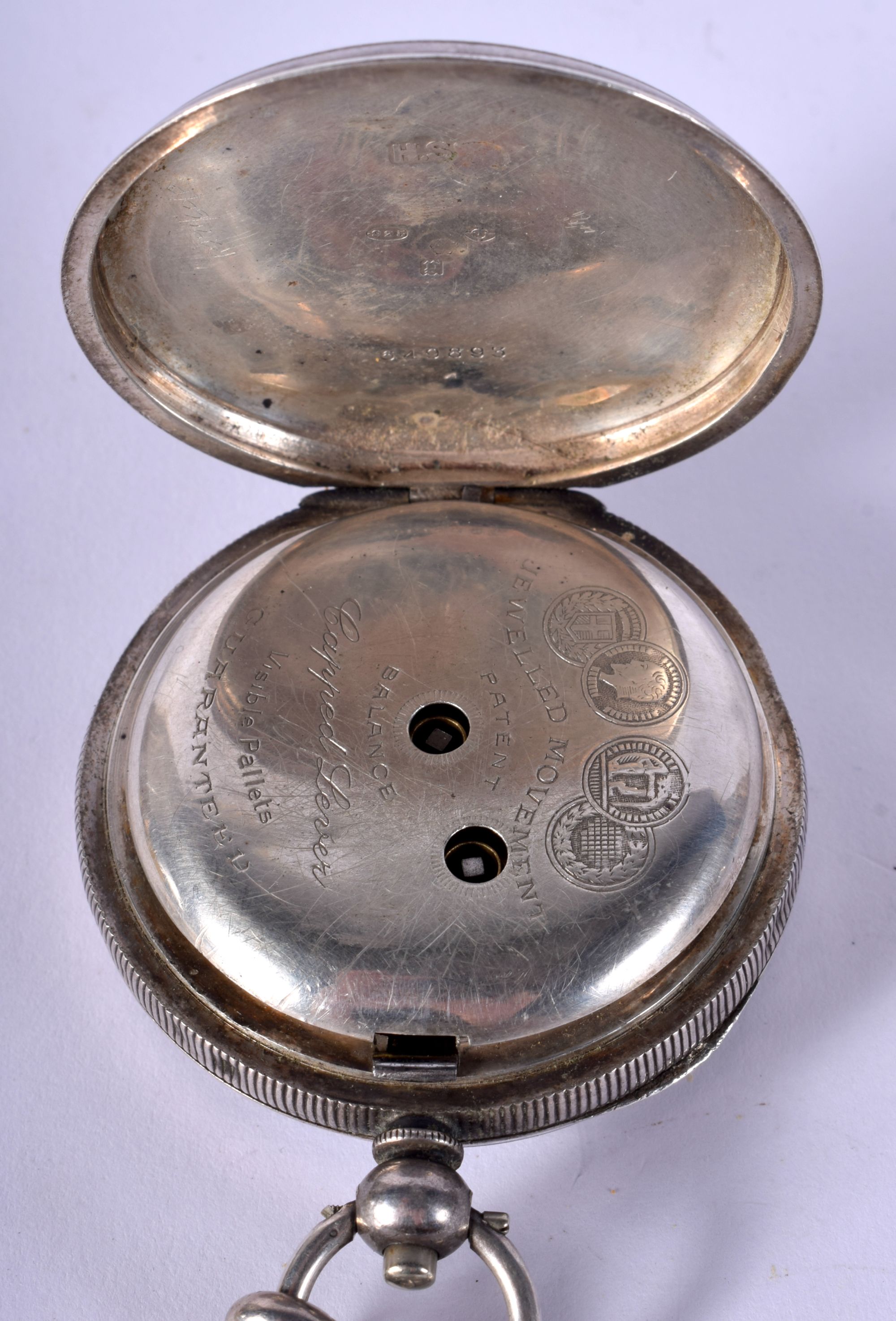 A SILVER POCKET WATCH. 107 grams. 5 m wide. - Bild 3 aus 5