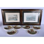 SIX ROYAL IMPERIAL FOX HUNTING PLATES and two prints. Largest 60 cm x 40 cm. (8)