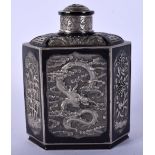 A 19TH CENTURY CHINESE ENAMELLED SILVER TEA CADDY AND COVER decorated with dragons and birds. 175 g