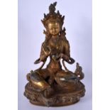 A CHINESE TIBETAN CORAL AND TURQUOISE INLAID BRONZE FIGURE OF A BUDDHA 20th Century. 24 cm x 11 cm.