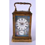 A 19TH CENTURY FRENCH SEVRES PORCELAIN INSET REPEATING CARRIAGE CLOCK painted with figures. 18 cm hi