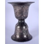 A 19TH CENTURY INDIAN SILVER INLAID MIXED METAL BIDRI SPITTOON decorated with flowers. 15 cm x 9 cm.