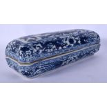A CHINESE BLUE AND WHITE PORCELAIN BOX AND COVER 20th Century. 28 cm x 8 cm.