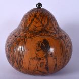 AN UNUSUAL EARLY 20TH CENTURY NAPOLEONIC CARVED SCRIMSHAW NUT AND COVER decorated with foliage. 16 c