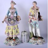 A LARGE PAIR OF LATE 19TH CENTURY GERMAN DRESDEN PORCELAIN FIGURES Meissen style. 42 cm high.