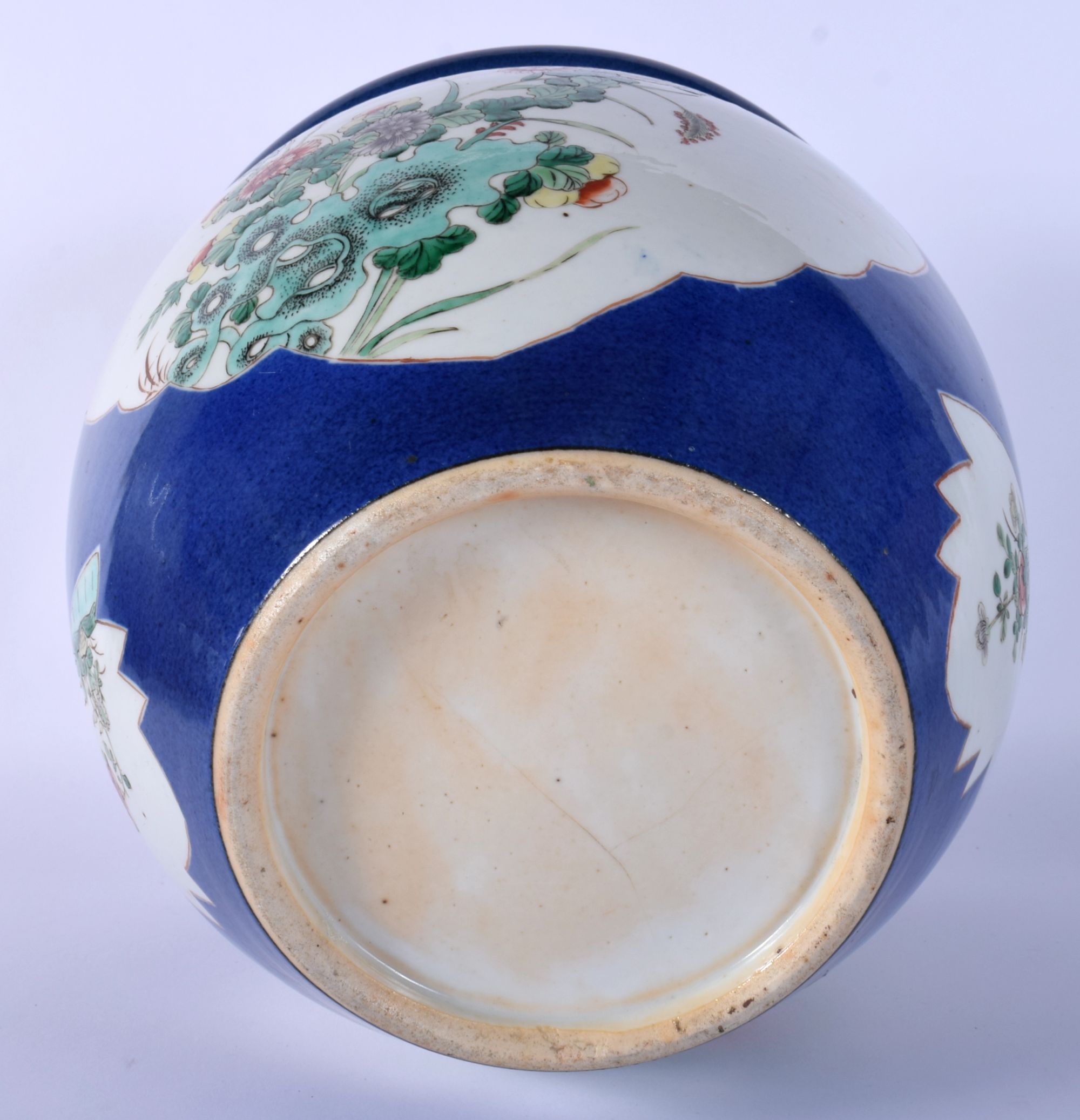 A 19TH CENTURY CHINESE POWDER BLUE GROUND PORCELAIN JARDINIERE Guangxu, painted with foliage and vin - Image 4 of 4