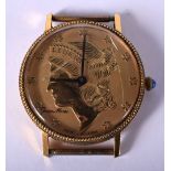 AN UNUSUAL COIN INSET WATCH. 21.5 grams. 3.5 cm diameter inc crown.