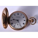 A YELLOW METAL FULL HUNTER POCKET WATCH. 108 grams. 5 cm diameter.