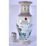 A LARGE CHINESE REPUBLICAN PERIOD FAMILLE ROSE PORCELAIN BALUSTER VASE painted with landscapes. 46 c