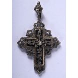 AN ANTIQUE SILVER GEM SET CRUCIFIX PENDANT. 22 grams. 8 cm x 5 cm.