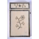 A GEORGE III SILVER INLAID IVORY CARD CASE decorated with flowers. 8.5 cm x 5.5 cm.