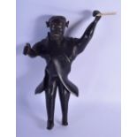 A RARE EARLY 20TH CENTURY TRIBAL HARDWOOD FIGURE OF A HUNTER modelled holding a bone spear. 32 cm x